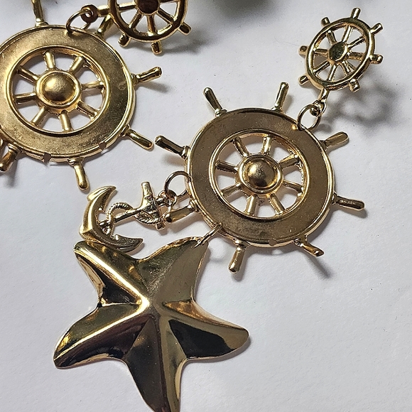 Statement Gold Nautical Drop Earrings - Picture 3 of 5